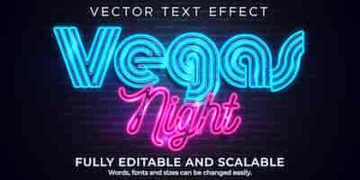 Gratis vector vegas neon-teksteffect, bewerkbare retro- en feesttekststijl