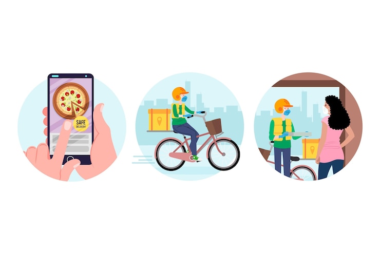 Gratis Vector veilig eten bezorgen concept