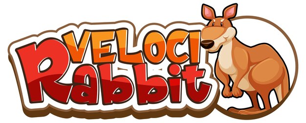 Velocirabbit lettertype banner met een kangoeroe stripfiguur geïsoleerd