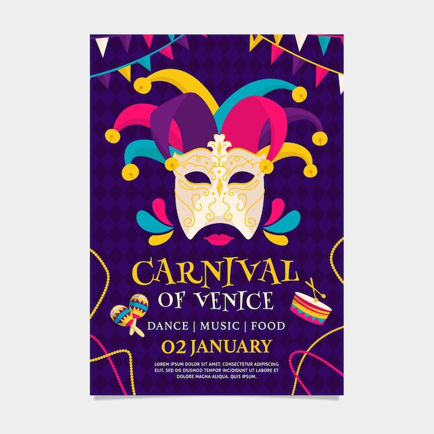 Venetiaanse carnaval poster sjabloon met theatraal masker