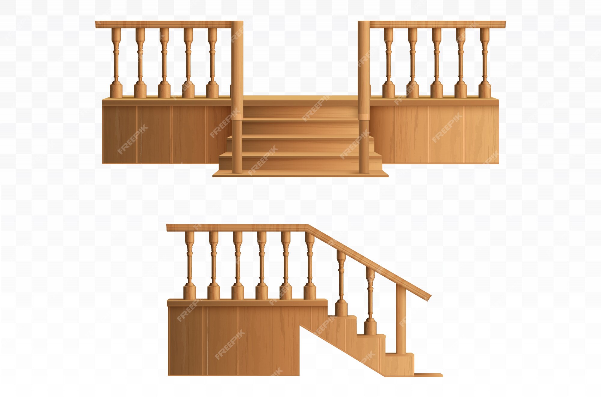 Veranda houten balustradeontwerpelementen. Gratis Vector