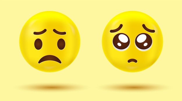 Verdrietige emoticon en ongelukkig gezicht met huilende trieste emoji