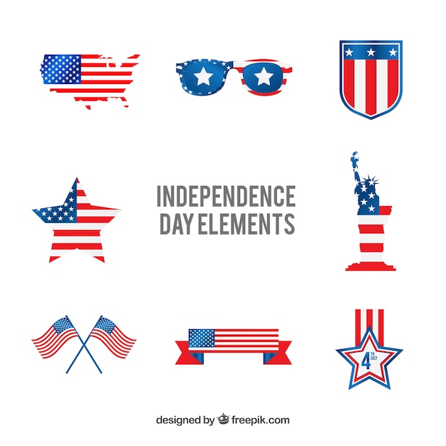 Verenigde staten onafhankelijkheidsdag platte elementenverzameling