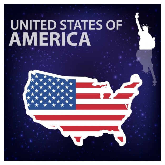 Gratis vector verenigde staten van amerika shiny silhouet met statue of liberty
