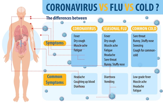 Vergelijking coronavirus verkoudheid en griep