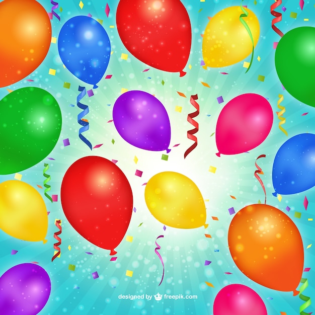 Gratis vector verjaardag ballonnen en confetti