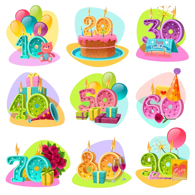 Gratis Vector verjaardag kaarsnummers retro set