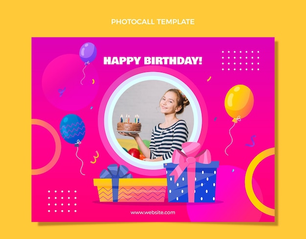 Gratis vector verjaardagsfotocall met kleurovergang