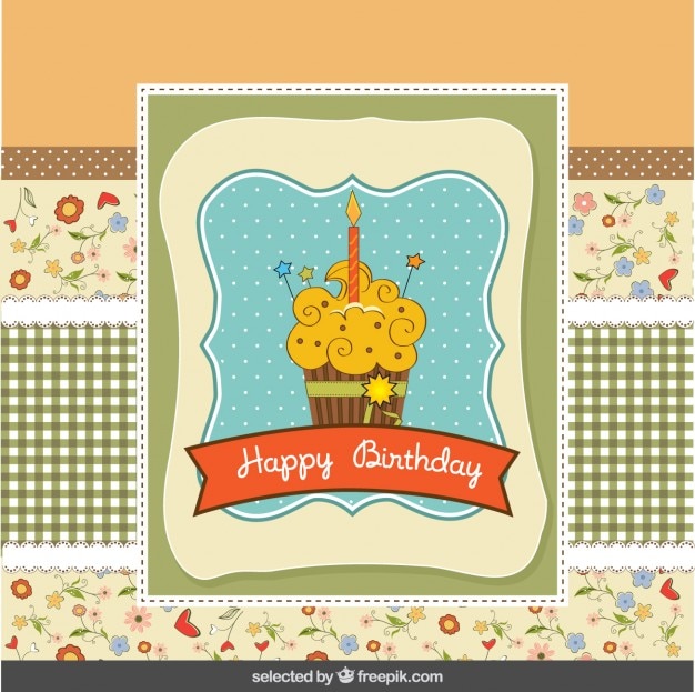 Gratis vector verjaardagskaart in scrapbook stijl met cupcake