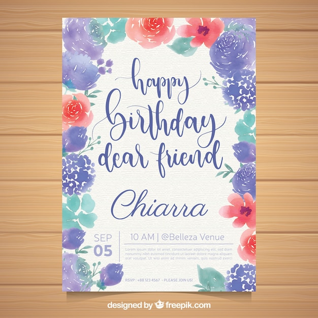 Verjaardagskaart met bloemen in aquarel stijl