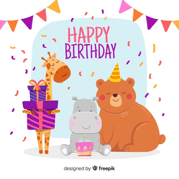 Verjaardagskaart met geïllustreerde dieren