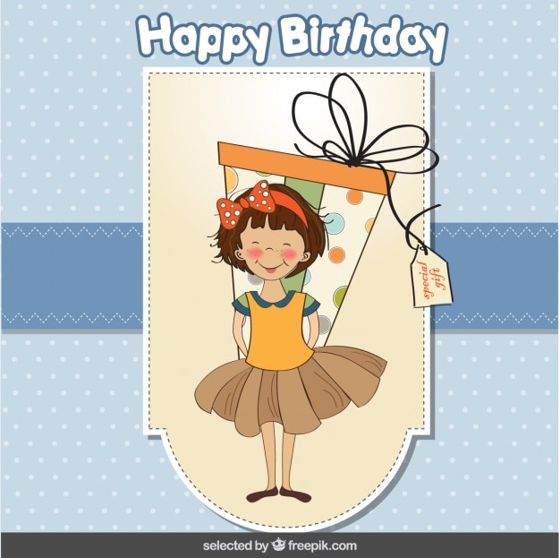 Gratis Vector verjaardagskaart met grappig meisje en heden