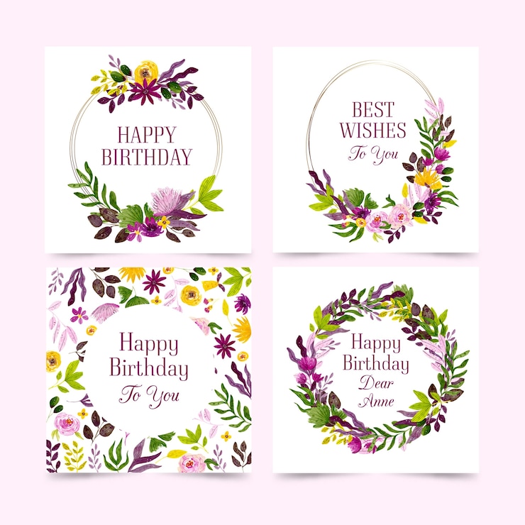 Gratis Vector verjaardagskaarten collectie met bloemen pack