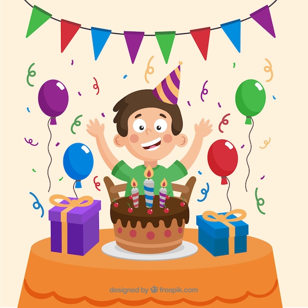 Gratis vector verjaardagspartij met gelukkige jongen vieren