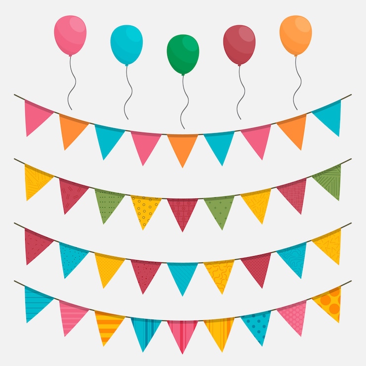 Gratis Vector verjaardagsversiering met kleurrijke ballonnen