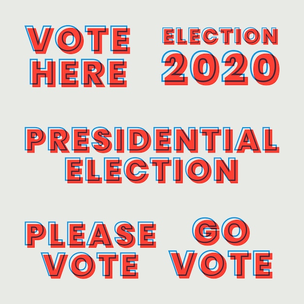 Verkiezing 2020 vermenigvuldig typografie vector set