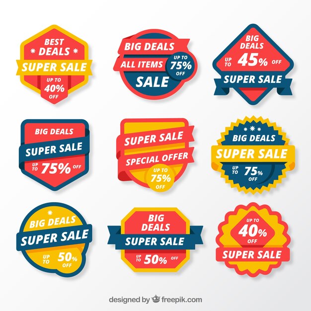 Gratis vector verkoop badges collectie in vlakke stijl