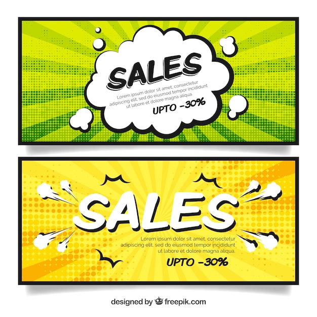 Gratis vector verkoop banners in komische stijl