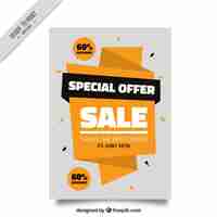 Gratis vector verkoop flyer met origami banner