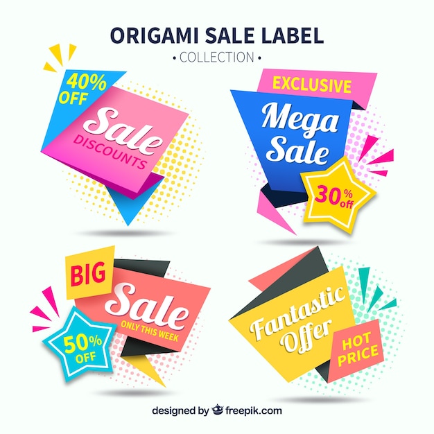 Gratis vector verkoop labelcollectie met origamistijl