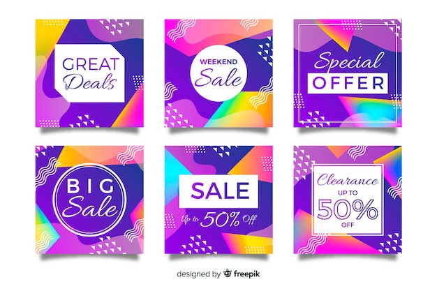 Gratis vector verkoop verloop instagram post set