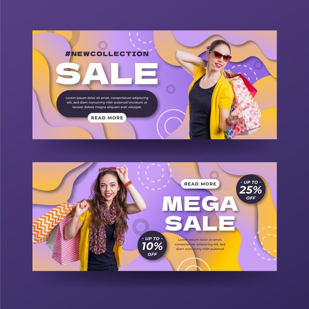 Gratis vector verkoopbanners met verloop met foto