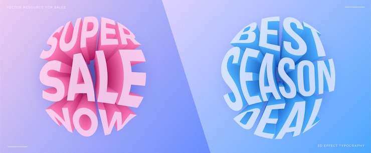 Gratis Vector verkoopteksten met verloop met 3d-typografie-effect en een zachte korrelige textuur