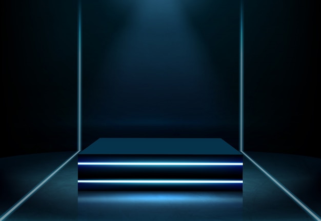 Gratis vector verlichte neon vierkante podium realistische vector