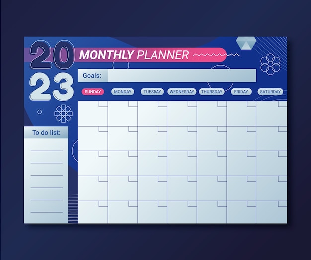 Gratis vector verloop 2023 maandelijkse planner kalendersjabloon