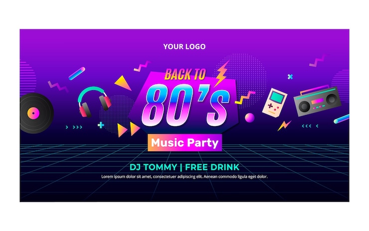 Gratis Vector verloop 80s feestviering facebook postsjabloon