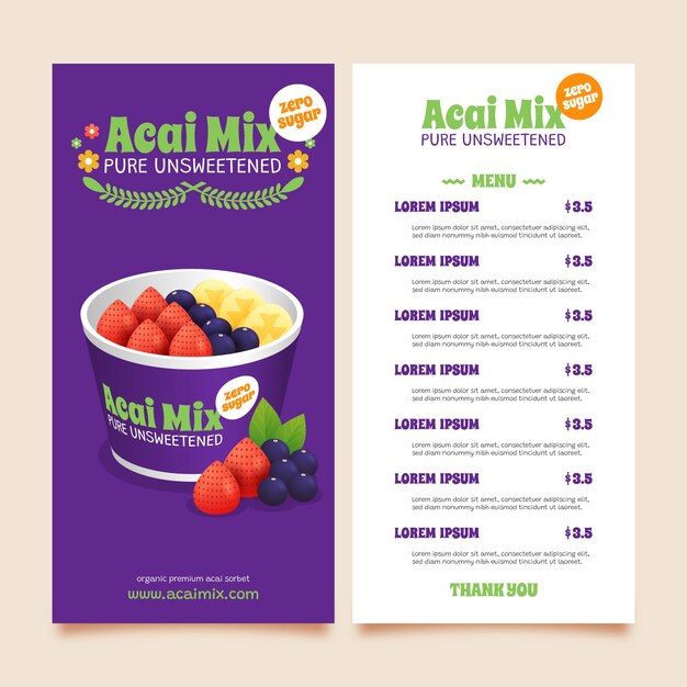 Verloop acai menusjabloon