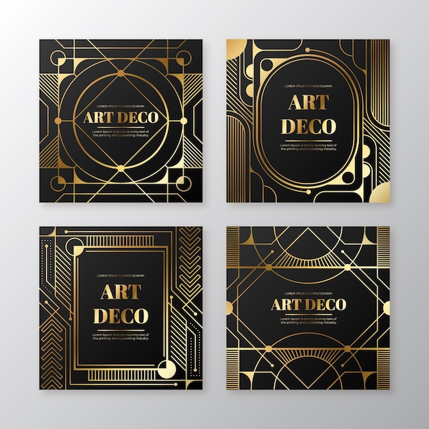 Gratis vector verloop art deco instagram berichtenset