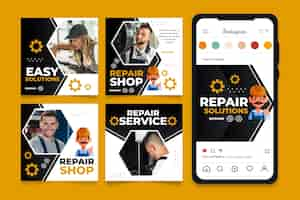 Gratis vector verloop auto reparatiewerkplaats diensten instagram berichten collectie