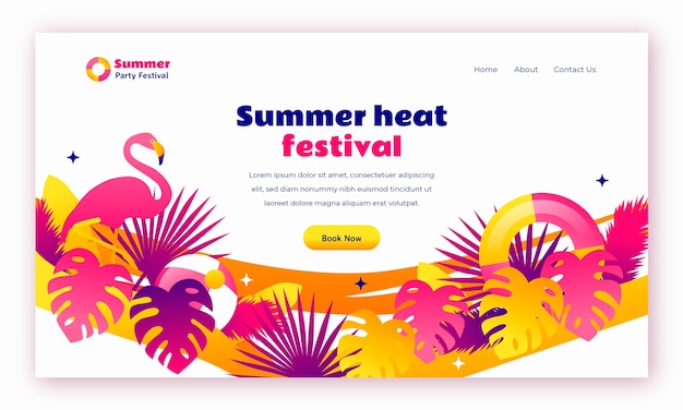 Gratis vector verloop bestemmingspagina sjabloon voor zomerfestival