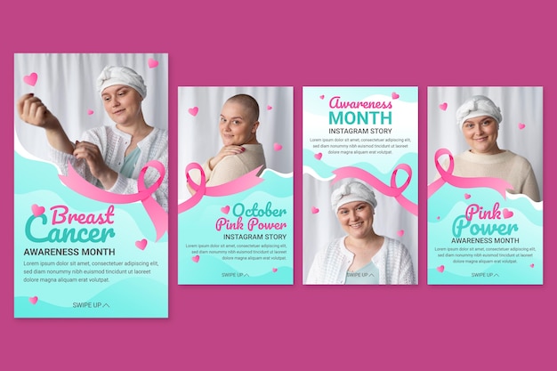 Verloop borstkanker bewustzijn maand instagram verhalencollectie Gratis Vector