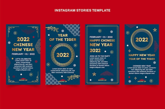 Gratis vector verloop chinees nieuwjaar instagram verhalencollectie