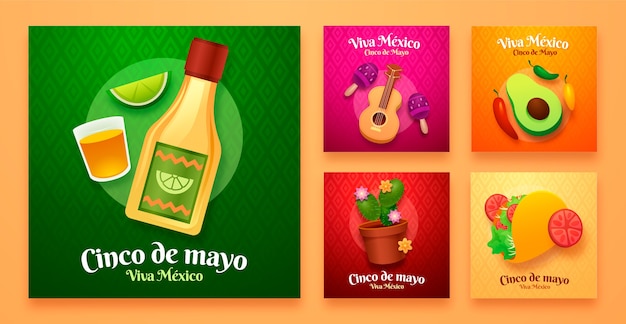 Gratis vector verloop cinco de mayo instagram posts collectie