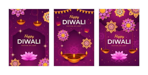 Gratis vector verloop diwali-kaarten collectie