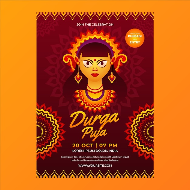 Verloop durga puja verticale postersjabloon