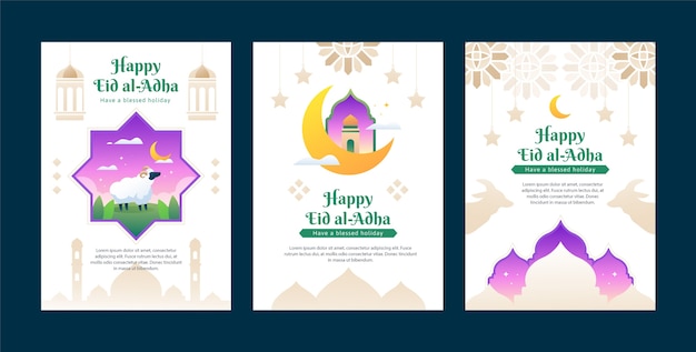 Gratis vector verloop eid al-adha mubarak kaarten collectie