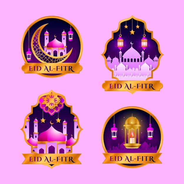 Gratis vector verloop eid al-fitr badges collectie