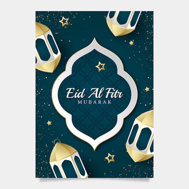 Gratis vector verloop eid al-fitr wenskaartsjabloon