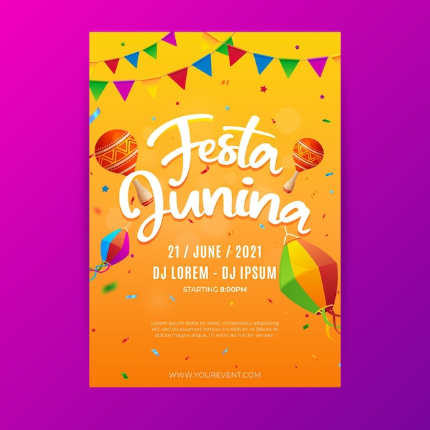 Gratis vector verloop festa junina verticale poster sjabloon