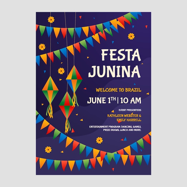 Gratis vector verloop festas juninas verticale postersjabloon