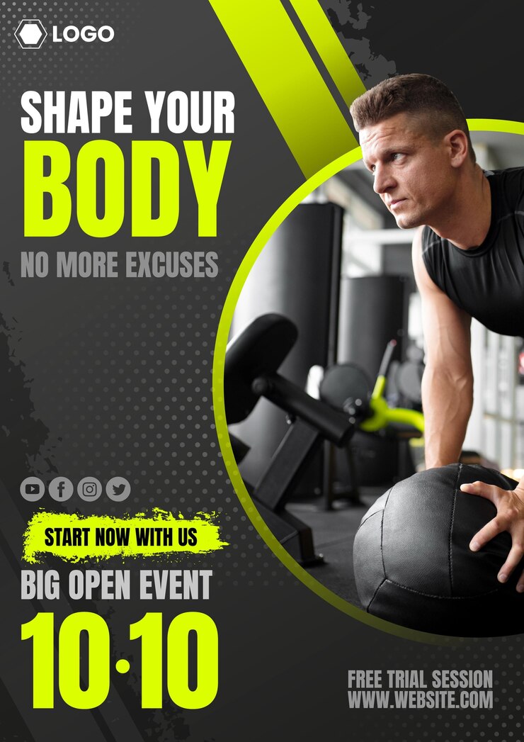Gratis Vector verloop fitnessclubposter met fotosjabloon
