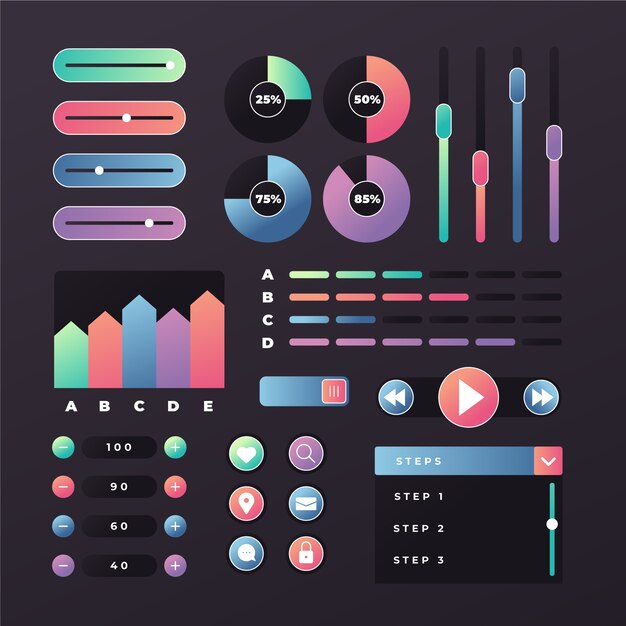 Verloop gekleurde ui kit collectie
