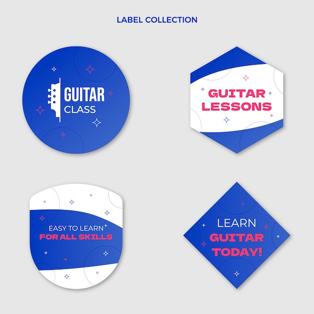 Gratis vector verloop gitaarlessen labels collectie