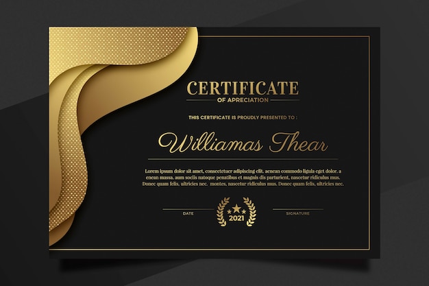 Gratis vector verloop gouden luxe certificaatsjabloon