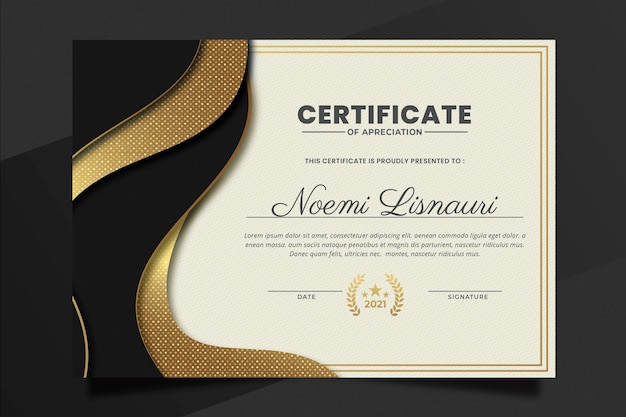 Gratis vector verloop gouden luxe certificaatsjabloon