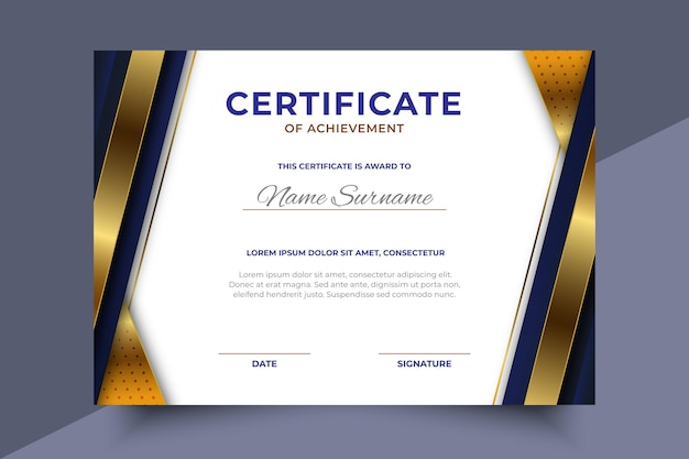 Gratis vector verloop gouden luxe certificaatsjabloon